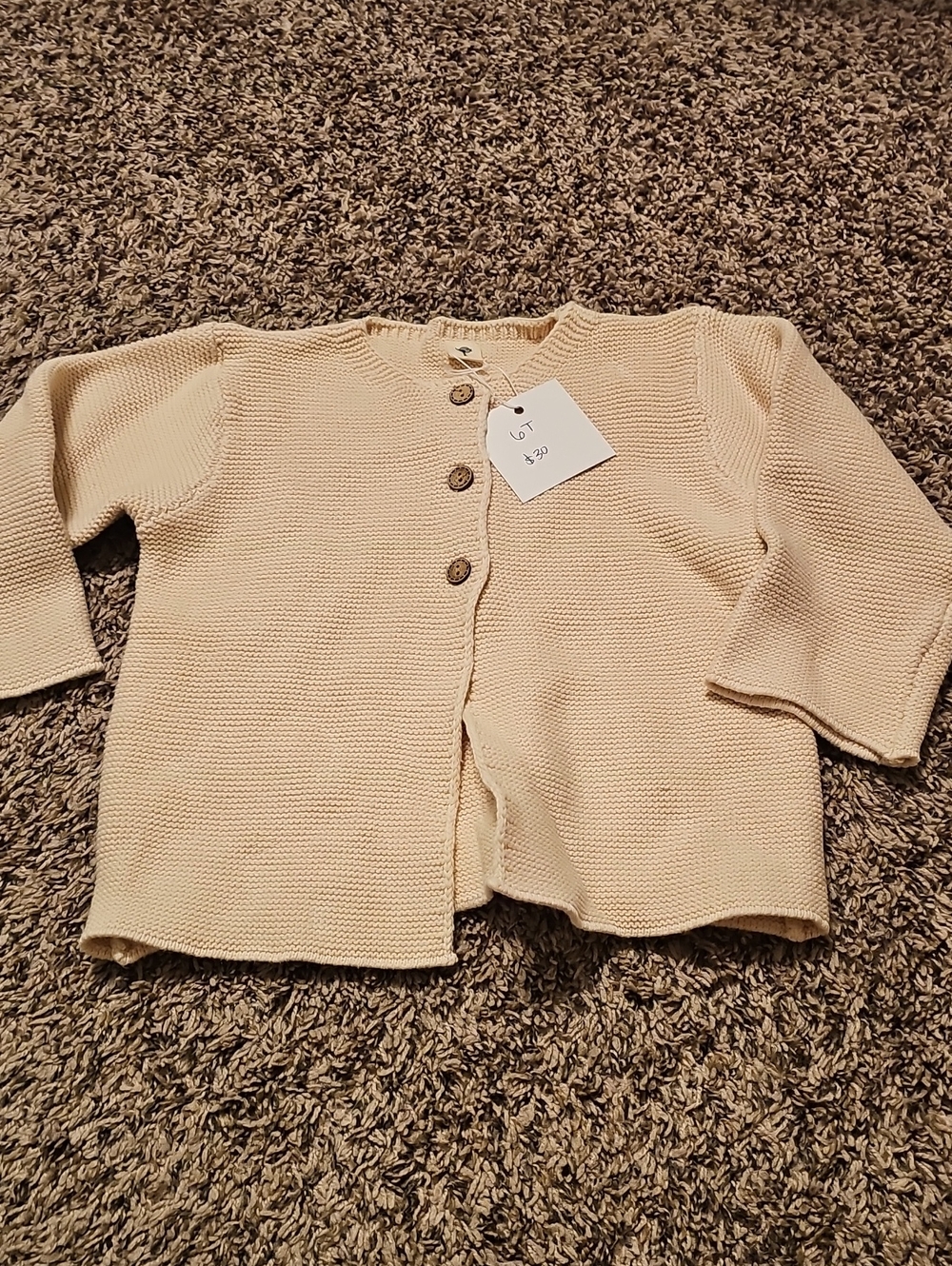 Cream Knit Button-Front Kids Cardigan